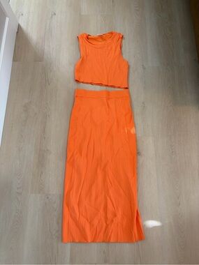 LeLis Sleeveless Ribbed Crop Top & Maxi Skirt Set - Orange